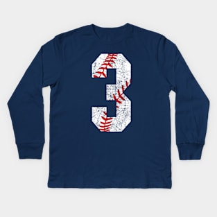 Vintage #3 Baseball Laces Baseball Mom Jersey Love Baseball 3rd Birthday T-shirt Kids Long Sleeve T-Shirt